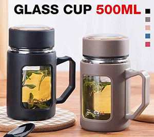 MIR9 Glass Travel Mug 500ml with Plastic Protection and Transparent Window (Random Color) (1) - Home Decor Lo