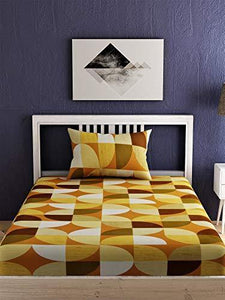EVER HOME Flora Cotton 144 TC Single Bedsheet with 1 Pillow Cover- (152*224) cm (Yellow) - Home Decor Lo