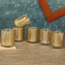 Load image into Gallery viewer, TIED RIBBONS Set of 6 Votive Glass Tealight Candle Holders - Diwali Lighting Decoration and Corporate Gift Item (Glass, Golden) - Home Decor Lo