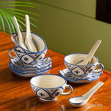 Load image into Gallery viewer, ExclusiveLane 'Moroccan Floral' Hand Painted Studio Pottery Ceramic Soup Bowls with Spoons & Saucers (Set of 4, Microwave Safe, 250 ML) - Handled Soup Bowls with Handle Soup Set with Spoon Soup Cups - Home Decor Lo