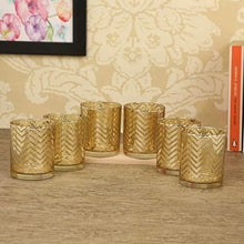 Load image into Gallery viewer, TIED RIBBONS Set of 6 Votive Glass Tealight Candle Holders - Diwali Lighting Decoration and Corporate Gift Item (Glass, Golden) - Home Decor Lo