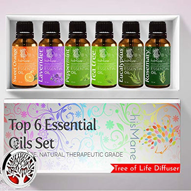 Top 6 Aroma Essential Oils & Diffuser Necklace Set, Peppermint, Sweet Orange, Eucalyptus, Tea tree, Lavender and Rosemary Essential Oils for Skin, Hair, Oil Diffuser and Aromatherapy. - Home Decor Lo