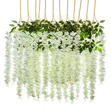Load image into Gallery viewer, Pauwer 12 Pack (43.2 FT) Artificial Wisteria Vine Ratta Fake Wisteria Hanging Garland Silk Long Hanging Bush Flowers String Home Party Decor (White) - Home Decor Lo