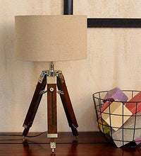Load image into Gallery viewer, Beverly Studio 12 Inches Beige Drum Shade Sheesham 12 Inches High Wooden Tripod Lamp - Home Decor Lo