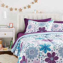 Load image into Gallery viewer, AmazonBasics Easy-Wash Microfiber Kid's Bed-in-a-Bag Bedding Set - Full or Queen, Purple Flowers - with 4 pillow covers - Home Decor Lo