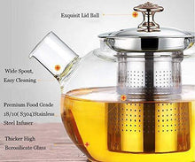 Load image into Gallery viewer, BMG Import Export Heat Resistant Flame Proof Clear Borosilicate Glass Kettle Stove Top Safe Blooming and Loose Tea Pot with Stainless Steel Infuser and Lid , 1000 ml - Home Decor Lo