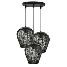 Load image into Gallery viewer, Homesake Retro Style, LED Filament Bulb Chandelier 3 Lights Round Cluster Pendant 60W Black Lamp with Steel Wire Mesh Hanging Light for Living Room, Bedroom