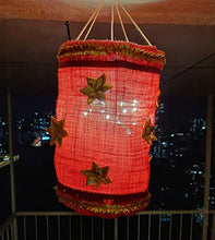 Load image into Gallery viewer, mitti se mitti tak. Kandil/Folding Festive Lantern Made of red Jute Fabric Embellished with Gold gota Flowers - Home Decor Lo