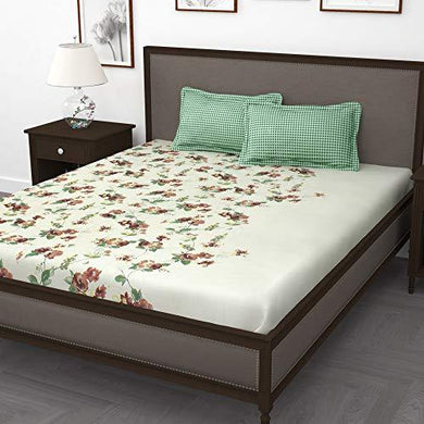 Story@Home Myra Collection 186 TC Spring Sunshine Elegance Dazzel 100% Pure Cotton 1 Piece Floral Bloom Bliss Double Bedsheet with Pair of Pillow Covers, Pista Green - Home Decor Lo