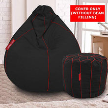 Load image into Gallery viewer, Urbanloom Combo - Organic Cotton Handloom XXXL Bean Bag Cover ONLY (Without Beans) + Large Designer Footstool Cover, Black (Iris Collection) - Home Decor Lo