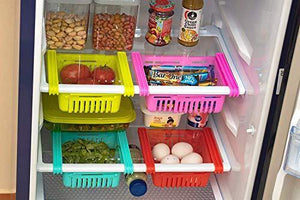 Primelife Adjustable Kitchen Refrigerator Storage Rack Fridge Freezer Shelf Holder Pull-Out Drawer Organiser Space Saver Trays (2) - Home Decor Lo