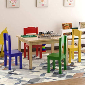 DecorNation Judith Solid Wood Table & Chairs (Kids Furniture, Sturdy Wooden Furniture, 5-Piece Set) - Home Decor Lo
