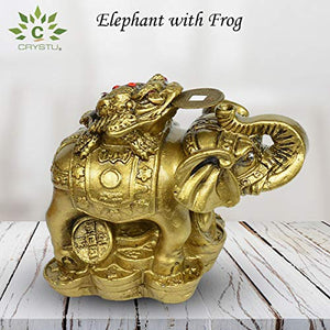 Crystu Vastu - Feng Shui Elephant with Frog for Wealth, Strength, Wisdom and Success - Home Decor Lo