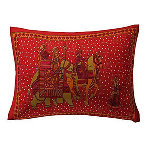 UNIBLISS 100% Cotton Rajasthani Jaipuri Traditional Single Bed Sheet with One Pillow Cover - (Single_Red) - Home Decor Lo