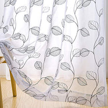 Load image into Gallery viewer, Topick Sheer Curtains for Living Room Curtain Leaf Embroidered Rod Pocket Window Curtains Botanical Geometric Embroidery Semi-Sheer Curtain for Bedroom 2 Panels 84 inch Grey - Home Decor Lo
