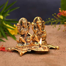 Load image into Gallery viewer, Metal Laxmi Lakshmi Ganesh Ganesha Idol murti with Diya for Diwali puja Pooja Gift Gifting Home Office Decoration,Golden