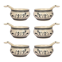 Load image into Gallery viewer, Craftghar Ceramic Soup Bowls Set with Spoons (6 Bowls, 6 Spoons | worli Design) | 100% Food & Microwave Safe |Handmade Blue Pottery | - Home Decor Lo