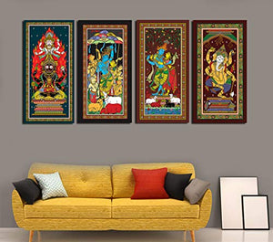 Konarika ImagingCanvas Pattachitra Indian God | Framed Wall Hanging Oil Painting | Gift and /Office DECOR | (Set of 4) - Home Decor Lo