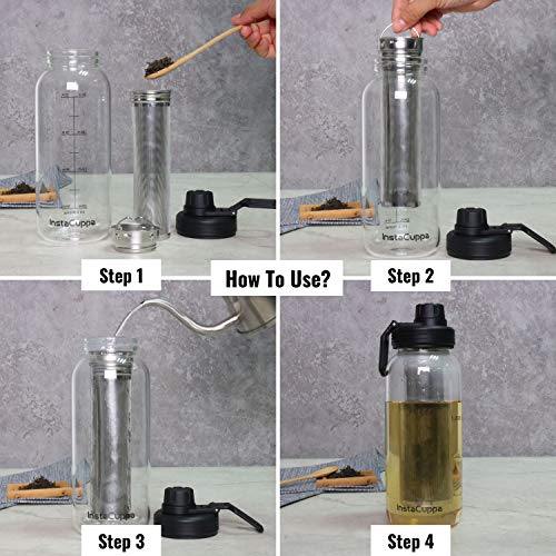 InstaCuppa Borosilicate Glass Water Bottle 1000 ML with Full