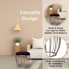 Load image into Gallery viewer, Nestroots Stools for Home Living Room | Ottoman Footstool Upholstered with Cushion Footrest Stool for Living Room -Designer Metallic Legs Added Stability (Dark Purple| Set of 2) - Home Decor Lo