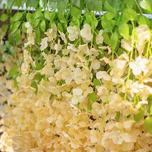 Load image into Gallery viewer, GPARK 12 Pieces Wisteria Artificial Flower 45 inch Bushy Silk Vine Ratta Hanging Garland Hanging for Wedding Party Garden Outdoor Greenery Office Wall Decoration Champagne - Home Decor Lo