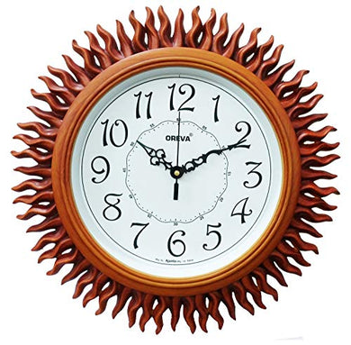 Oreva Plastic Wooden Look Designer Wall Clock (32.5 x 32.5 x 4.8 cm, Brown, AQ 6207) - Home Decor Lo
