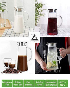 homeprism 1.5 Liter Glass Pitcher with lid iced Tea Pitcher Water jug hot Cold Water Wine Coffee Milk Juice Beverage Carafe (Pitcher) - Home Decor Lo