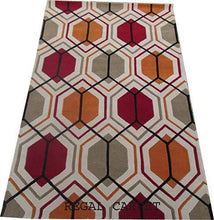 Load image into Gallery viewer, Regal Carpet Embossed Carved Handmade Tuffted Woollen Thick Geometrical Carpet for Living Room Bedroom Home Size 3 x 5 feet (90X150 cm) Ivory & Orange Multi - Home Decor Lo