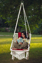 Load image into Gallery viewer, Patiofy Made in India Premium Square Shape Hammock-Hanging Cotton Chair Swing with Cushion and Accessories for Indoor and Outdoor/120 Kg Capacity/Swing Cushion/Chair Cushion for Kids and Adults(White) - Home Decor Lo