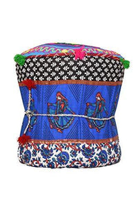 Rang Barse Rohi Rajasthani Handmade Patchwork Cotton Single Mudda/Ottoman/Pouffe (Bamboo, Multicolour,17 X 17 X 18 Inches) - Home Decor Lo