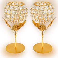 Load image into Gallery viewer, Collectible India Gold Plated Crystal Candle Holder Tea Light Stand Votive- Decorative Tealight Holders for Home Office Living Room Indoor Garden Dining Centerpiece Decoration, (Set of 2), Small - Home Decor Lo