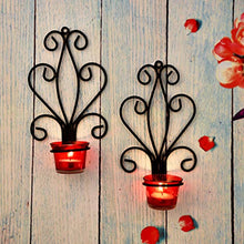 Load image into Gallery viewer, Saliha Art & handicrafts Modern Art Large Wall Sconce with Glass Votive Candle Tealight Holders,Set of 2,RED, Antique Metal Wall Scone Candles - Home Decor Lo
