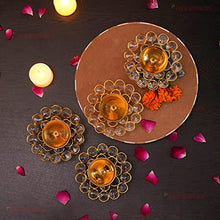 Load image into Gallery viewer, TIED RIBBONS Pack of 4 Brass Crystal Akhand Diya Brass Oil Puja Lamp - Diwali Diya - Diwali Decorations Items for Home and Diwali Gifts (Golden, 9 x 3.5 cm)