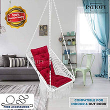 Load image into Gallery viewer, Patiofy Made in India Premium Square Shape Hammock-Hanging Cotton Chair Swing with Cushion and Accessories for Indoor and Outdoor/120 Kg Capacity/Swing Cushion/Chair Cushion for Kids and Adults(White) - Home Decor Lo