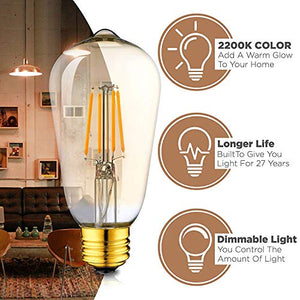 Vrct Edison LED Bulb, 4W Vintage LED Filament Light Bulb, 3000k Warm White White, 80W Incandescent Equivalent, E26/27 Medium Base Lamp for Restaurant,Home,Reading Room,Office, 2-Pack - Home Decor Lo