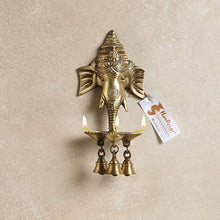 Load image into Gallery viewer, Two Moustaches Brass Ganesha Wall Hanging Deepak with Bells | Home Decor Diya | - Home Decor Lo