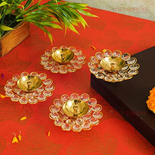 Load image into Gallery viewer, TIED RIBBONS Pack of 4 Brass Crystal Akhand Diya Brass Oil Puja Lamp - Diwali Diya - Diwali Decorations Items for Home and Diwali Gifts (Golden, 9 x 3.5 cm)
