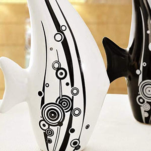 Xtore Ceramic Bubble Fish Art Figure, Large, Black White, Set of 2