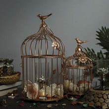 Load image into Gallery viewer, Homesake® Copper Bird Cage with Floral Vine (Set of 2), with Hanging Chain, Rose Gold, Decorative Tealight Candle Holder - Home Decor Lo