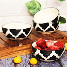 Load image into Gallery viewer, THEARTISANEMPORIUM Black Moroccan Hand-Painted Ceramic Dinner Set of 4 Dinner Plates, 4 Katori Bowls and 2 Serving Bowls Dinnerware Set (10 Pieces, Serving for 4, Microwave Safe)
