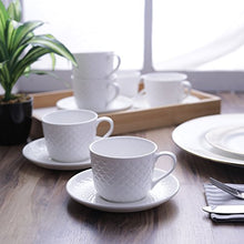 Load image into Gallery viewer, Clay Craft Ripple Impression Cup and Saucer Set, 12-Pieces, White (IMP-CS-RIPPLE-1001) - Home Decor Lo