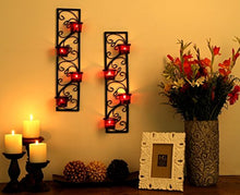 Load image into Gallery viewer, Hosley Decorative Wall Sconce/Candle Holder with Red Glass and Free T-Light Candles (Set of 2) - Home Decor Lo