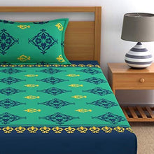 Load image into Gallery viewer, Home Ecstasy 100% Cotton bedsheets for Single Bed Cotton, 140tc Ethnic Green Single bedsheet with Pillow Cover (4.8ft x 7.3ft) - Home Decor Lo
