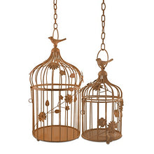 Load image into Gallery viewer, Homesake® Copper Bird Cage with Floral Vine (Set of 2), with Hanging Chain, Rose Gold, Decorative Tealight Candle Holder - Home Decor Lo