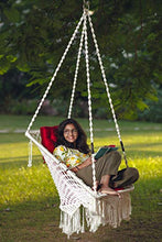 Load image into Gallery viewer, Patiofy Made in India Premium Square Shape Hammock-Hanging Cotton Chair Swing with Cushion and Accessories for Indoor and Outdoor/120 Kg Capacity/Swing Cushion/Chair Cushion for Kids and Adults(White) - Home Decor Lo