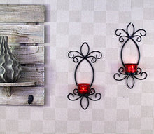 Load image into Gallery viewer, Hosley Butterfly Wall Tealight Candle Holder Wall Sconce with 2 Red Glass Cup and Tealights for Home Decoration and Gifting, Set of 2