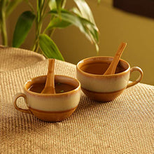 Load image into Gallery viewer, ExclusiveLane Dual Glazed Studio Pottery Handled Ceramic Soup Bowls with Spoons & with Handle (Set of 2, 450 ML, Mustard Yellow and Off-White, Dishwasher & Microwave Safe) - Home Decor Lo