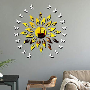 Bikri Kendra - Sun Golden with Butterfly Silver - 3D Mirror Acrylic Wall Stickers Decorative - Home Decor Lo