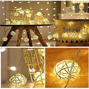 Ascension ® 4 Meters 16 LEDs Globe Rattan Balls String Lights for Home Decoration Festival Decor Lights Indoor Outdoor Decorative Fairy Lights Curtain (Warm White) AC Powered - Home Decor Lo