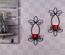 Load image into Gallery viewer, Hosley Butterfly Wall Tealight Candle Holder Wall Sconce with 2 Red Glass Cup and Tealights for Home Decoration and Gifting, Set of 2